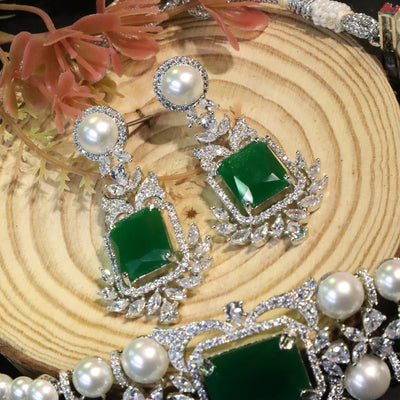 Classic Pearl and Emerald-Style Choker Set with Diamond Accents. - SIA456673