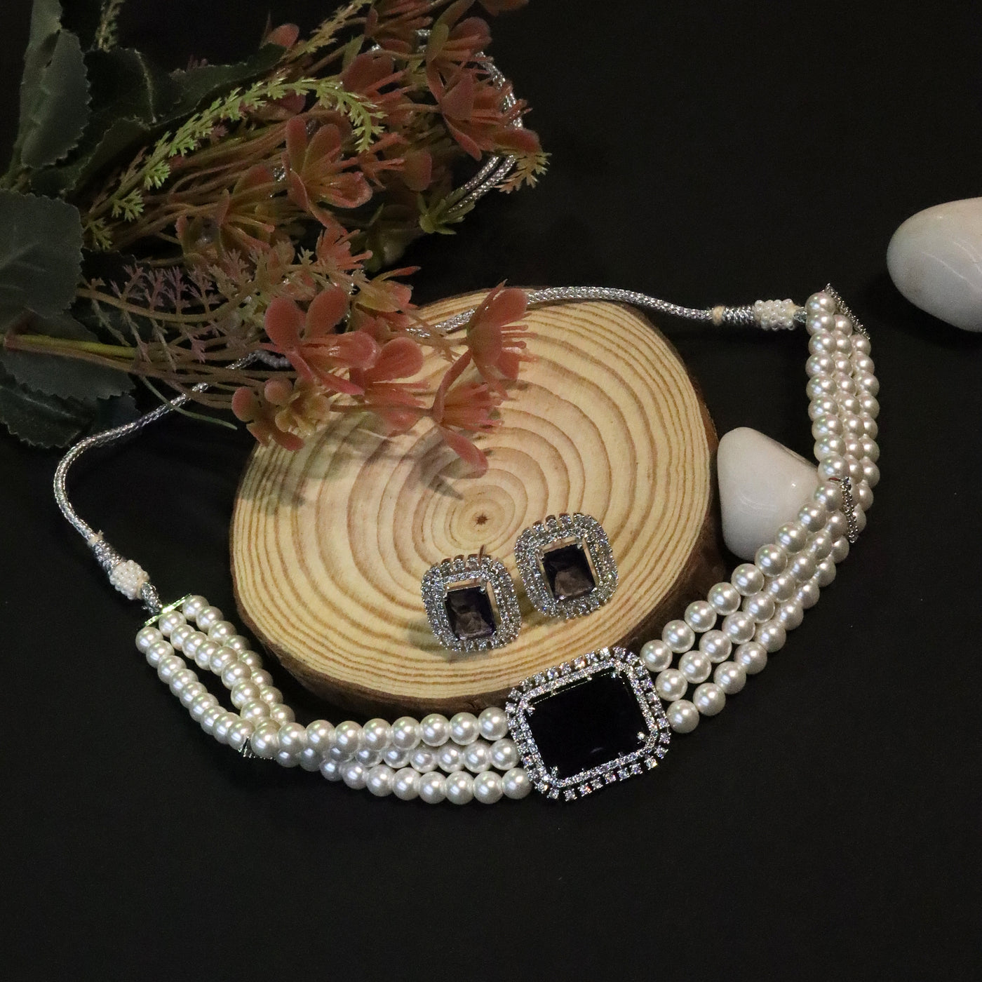 Sparkling White Cubic Zirconia and Pearl Long Necklace Set. - SIA456681