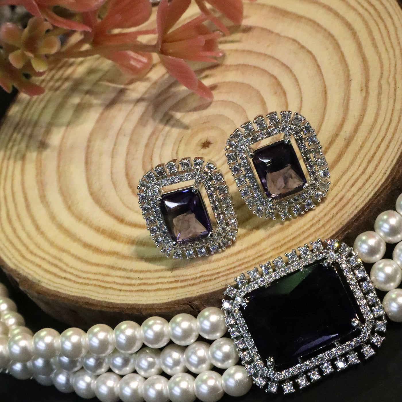 Sparkling White Cubic Zirconia and Pearl Long Necklace Set. - SIA456681