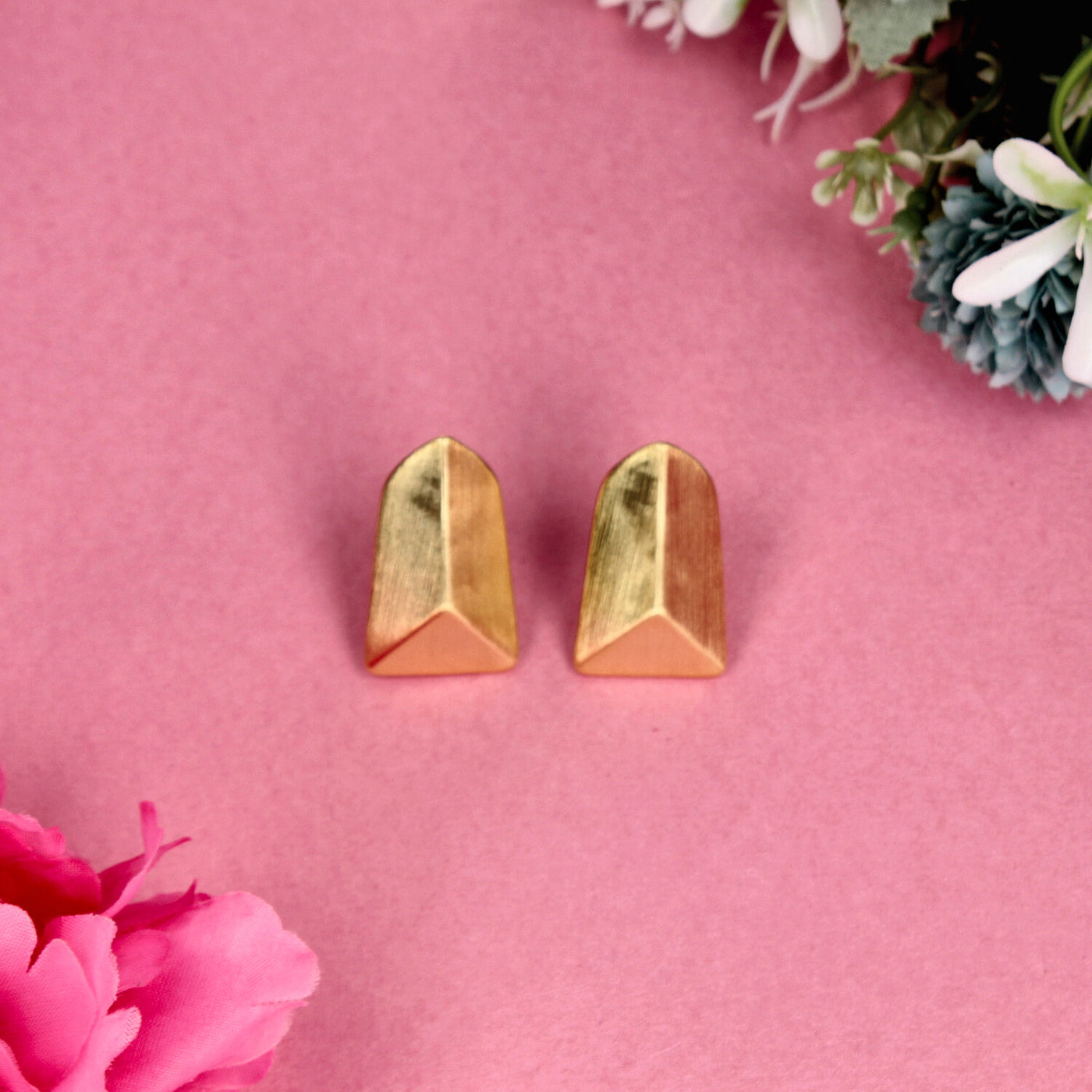 Buy Sophisticated Matte Gold Geometric Triangular Prism Stud Earrings ...