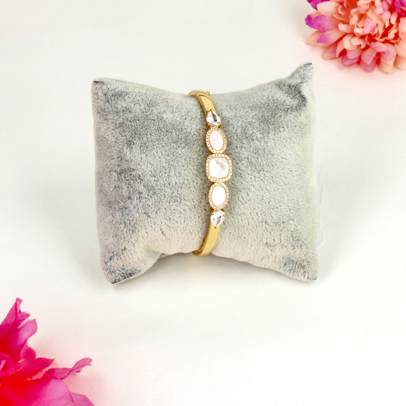 Gold Bracelet with Oval and Square White Stones and Crystal Accents - Sia449640