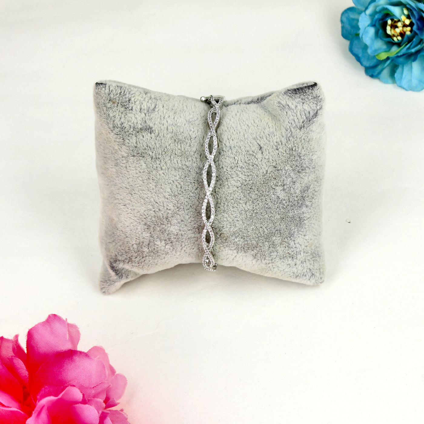 Silver Twisted Infinity Bracelet with Crystal Accents - Sia450495