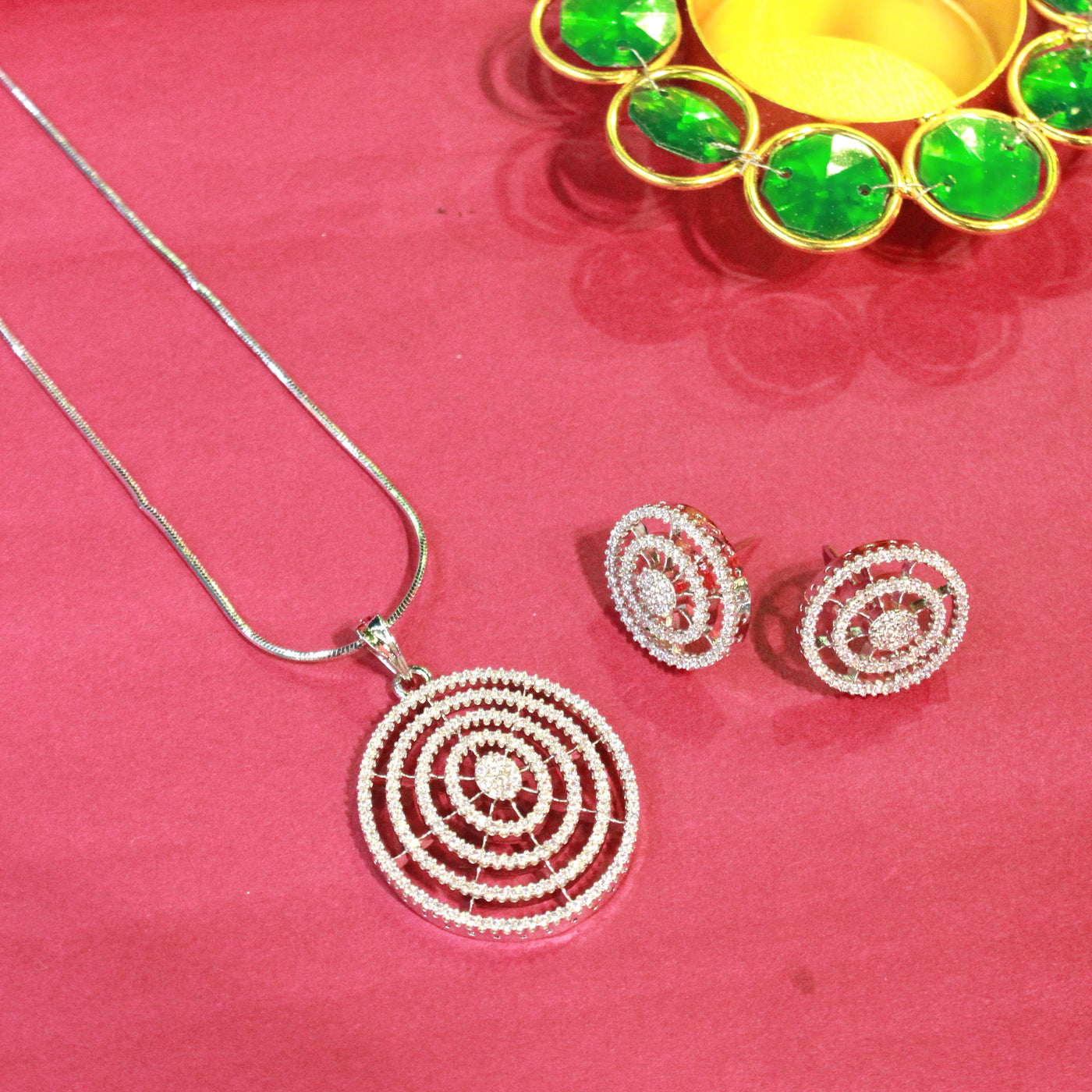 Shimmering Silver Circles Set – Pendant with Matching Round Earrings - Sia450642