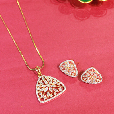 Gold-Tone Teardrop Floral Pendant Set with Matching Earrings - Sia450655