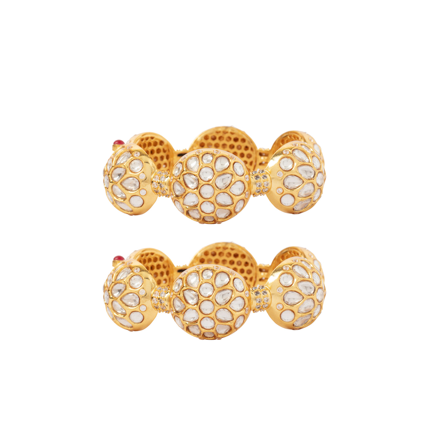 Gold Plated Kundan Polki Studded Screw Openable Bangles, Set of 2 - VB026