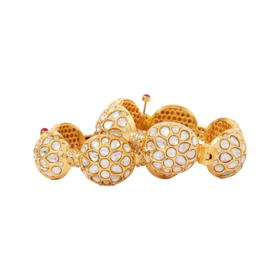 Gold Plated Kundan Polki Studded Screw Openable Bangles, Set of 2 - VB026