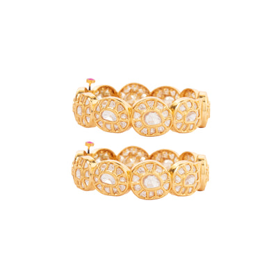 Gold Plated Kundan Polki Studded Screw Openable Bangles, Set of 2 - VB027