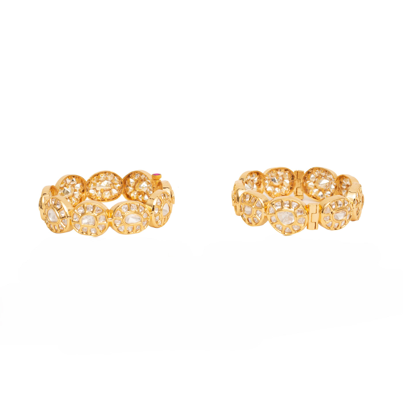 Gold Plated Kundan Polki Studded Screw Openable Bangles, Set of 2 - VB027