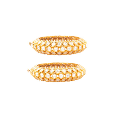 Gold Plated Kundan Polki Studded Screw Openable Bangles, Set of 2 - VB028