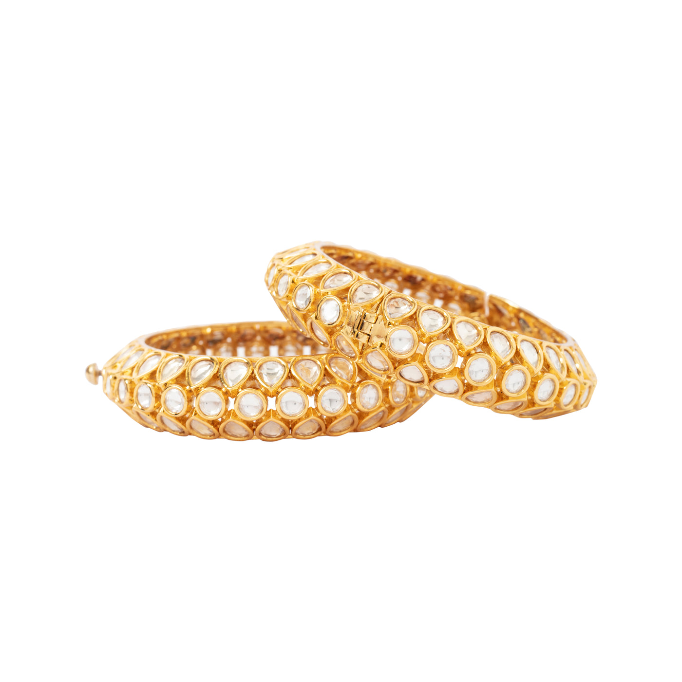 Gold Plated Kundan Polki Studded Screw Openable Bangles, Set of 2 - VB028