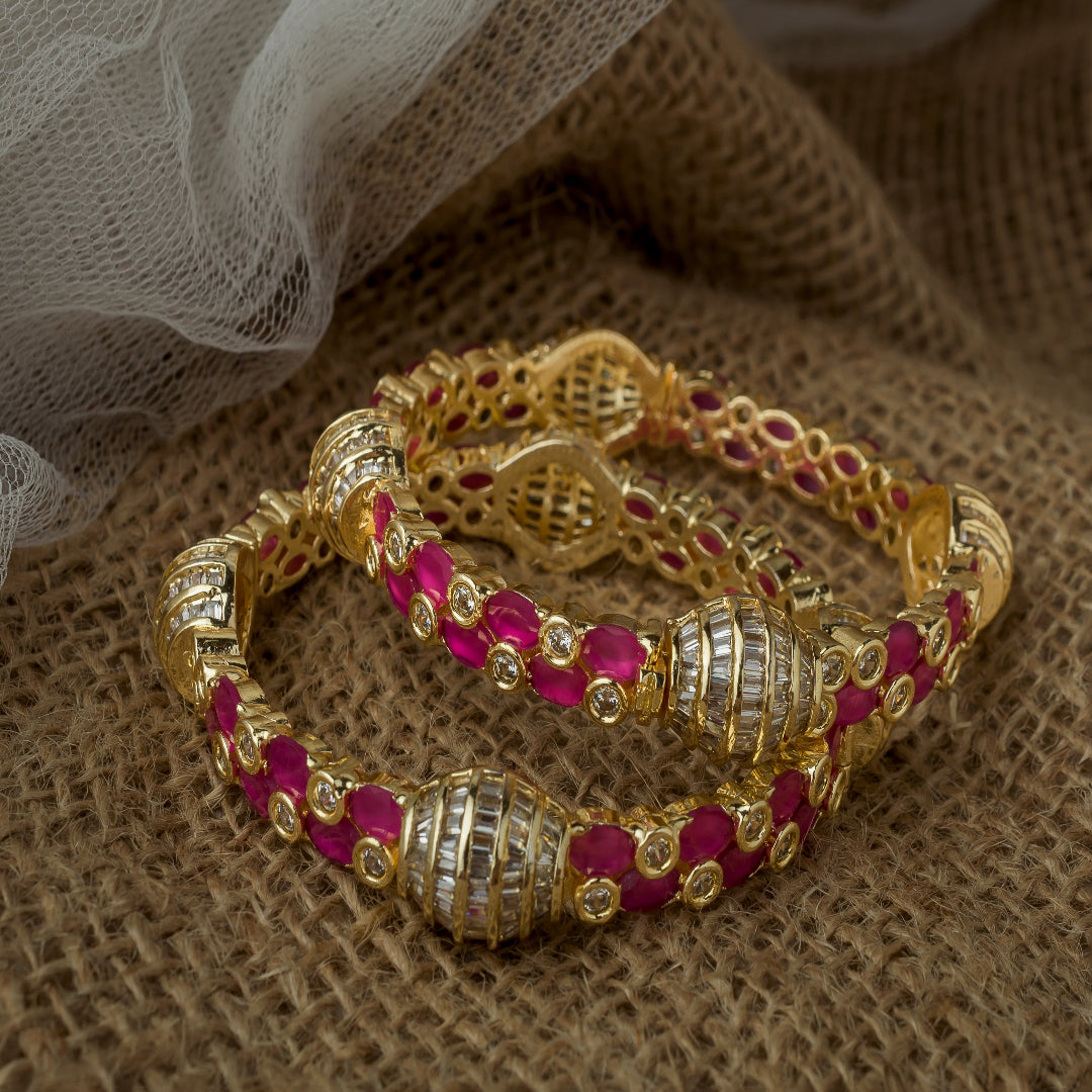 Vivinia By Vidhi Mehra Gold Plated Pink Womens Synthetic Stone Pair of bangles - VB032