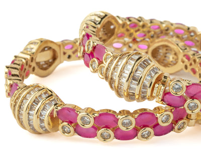 Vivinia By Vidhi Mehra Gold Plated Pink Womens Synthetic Stone Pair of bangles - VB032