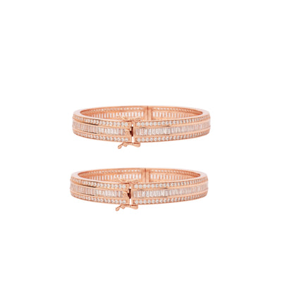 Rose Gold Plated Zircon Studded Pop Style Hook Openable Bangles, Set of 2 - VB051