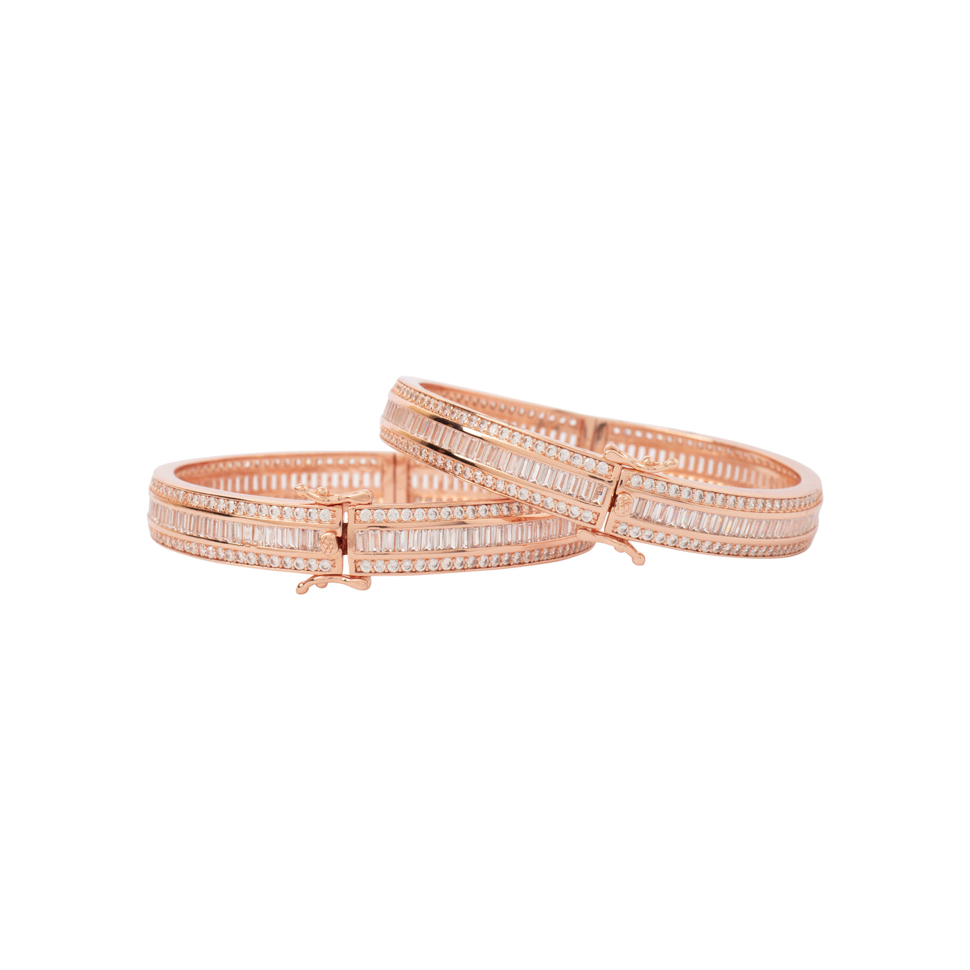 Rose Gold Plated Zircon Studded Pop Style Hook Openable Bangles, Set of 2 - VB051