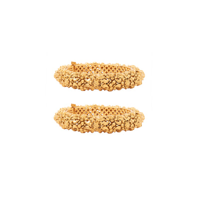 Gold Plated Flower Designed Temple Screw Openable Bangles, Set of 2 - VB069