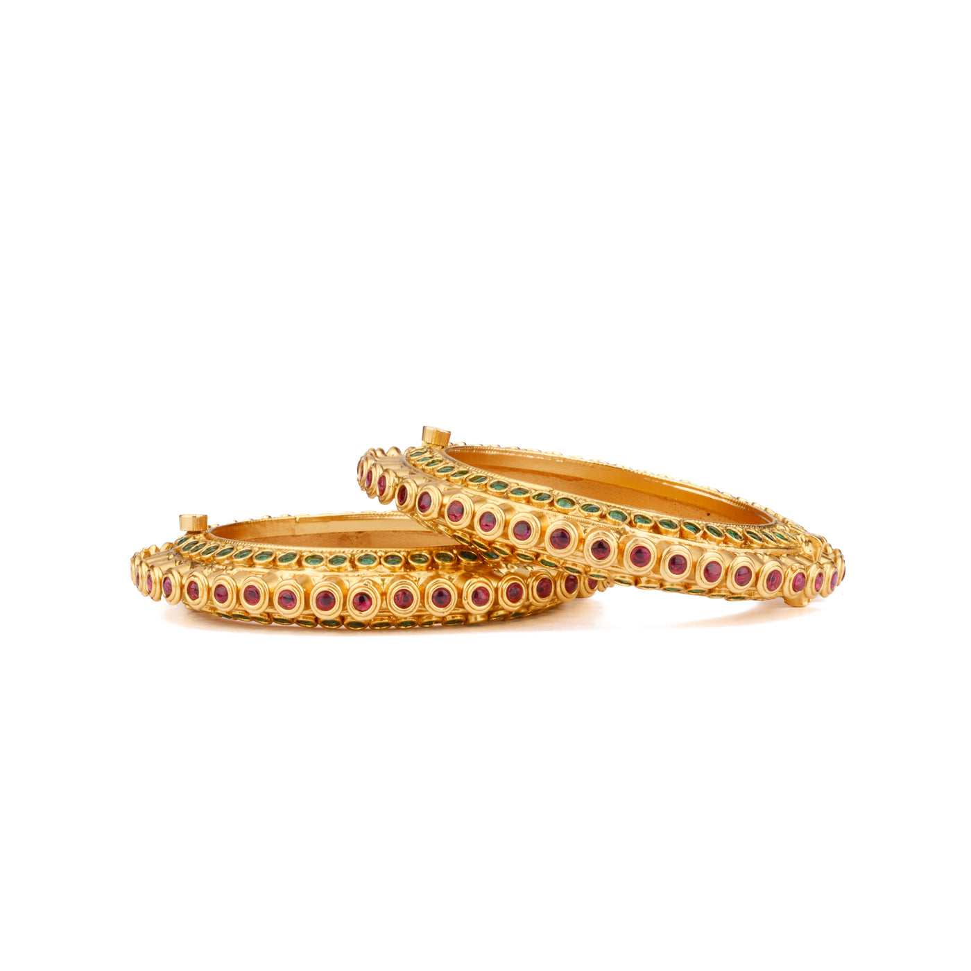 Gold Plated Red & Green Onyx Stone Studded Bangles, Set of 2 - VB130