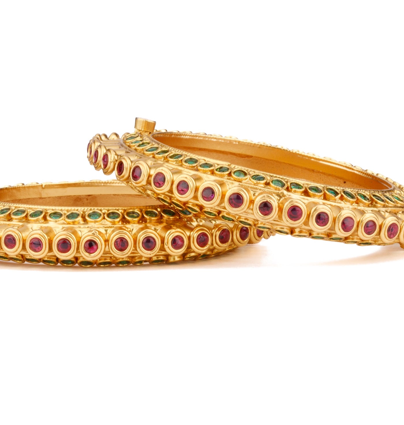 Gold Plated Red & Green Onyx Stone Studded Bangles, Set of 2 - VB130