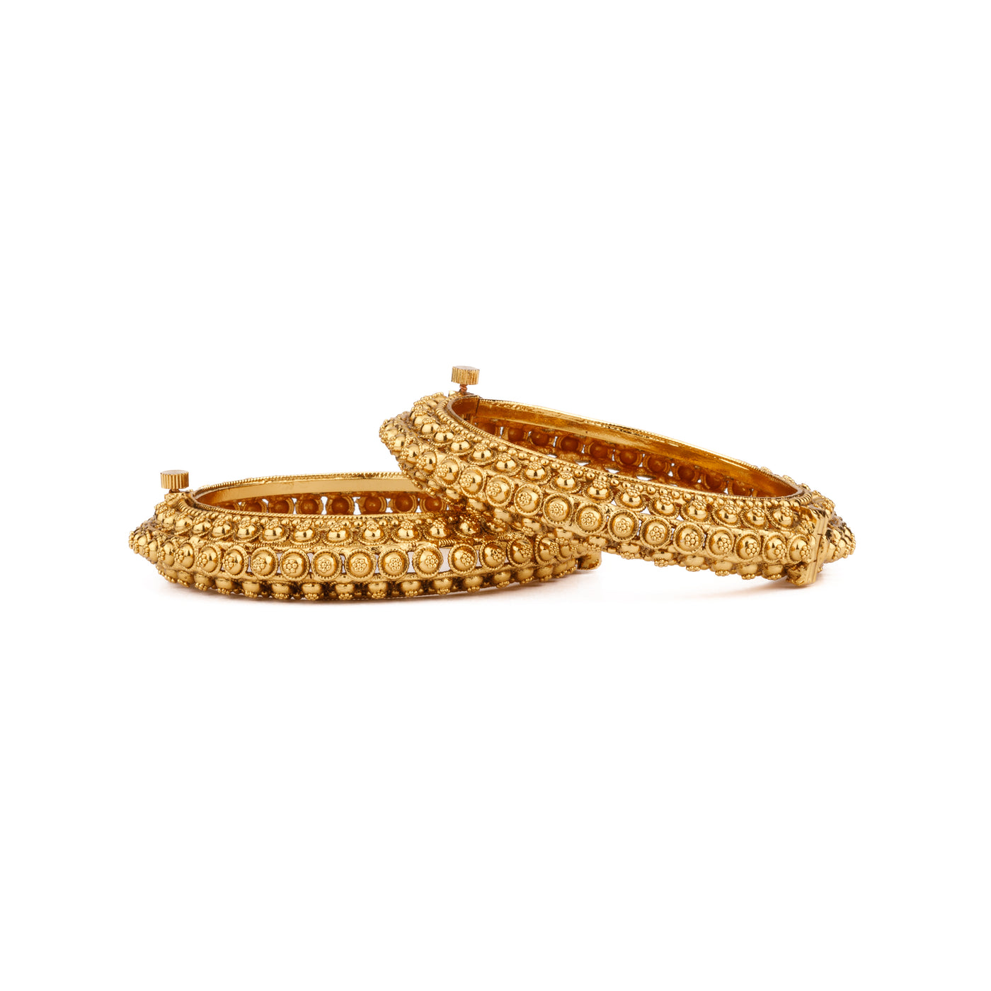 Gold Plated Screw Openable Temple Bangles, Set of 2 - VB134