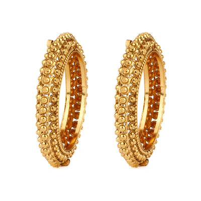 Gold Plated Screw Openable Temple Bangles, Set of 2 - VB134