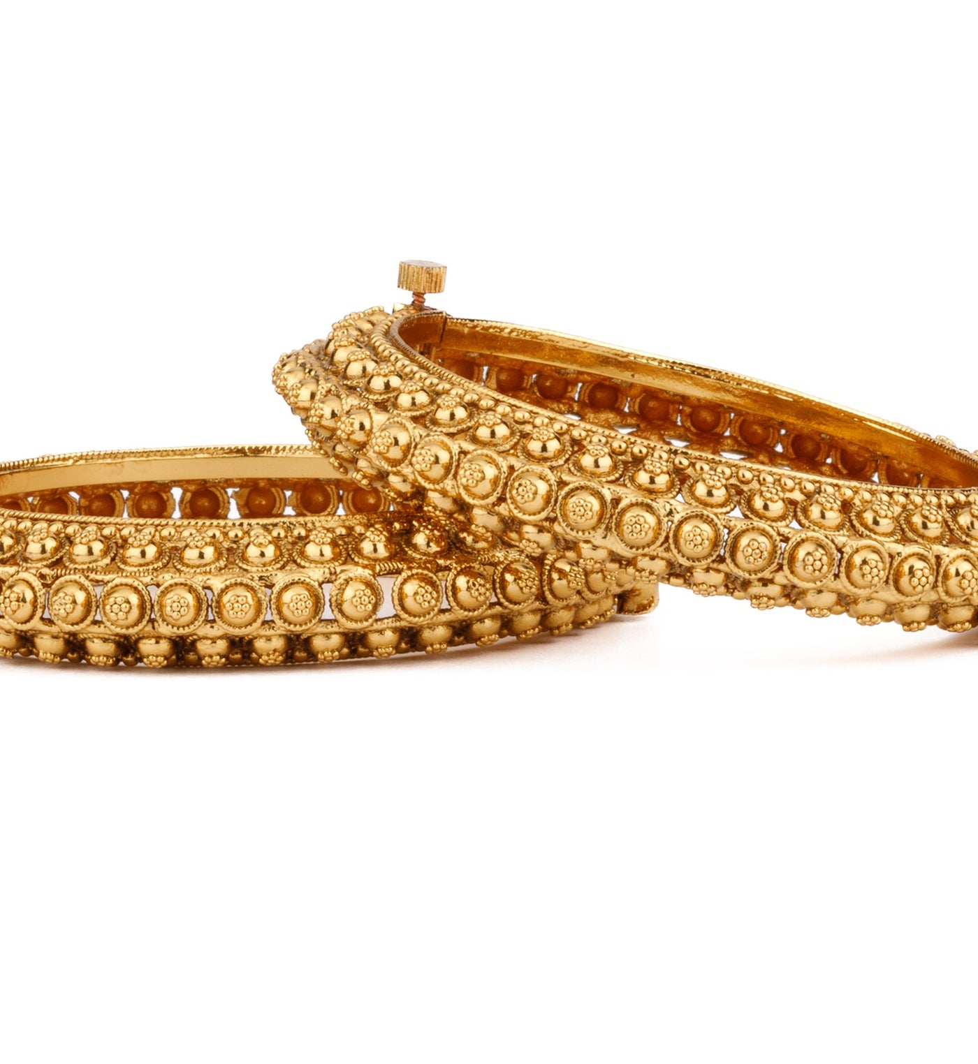 Gold Plated Screw Openable Temple Bangles, Set of 2 - VB134