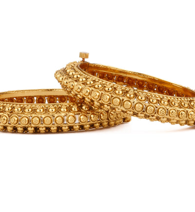 Gold Plated Screw Openable Temple Bangles, Set of 2 - VB134