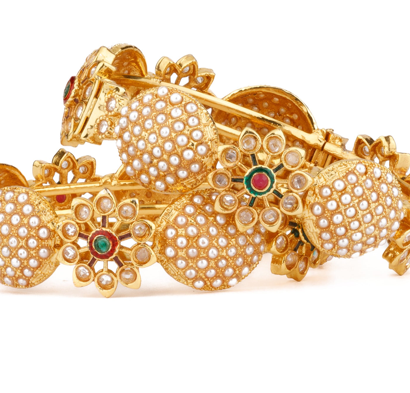 Gold Plated Pearls Studded Openable Bangles, Set of 2 - VB141