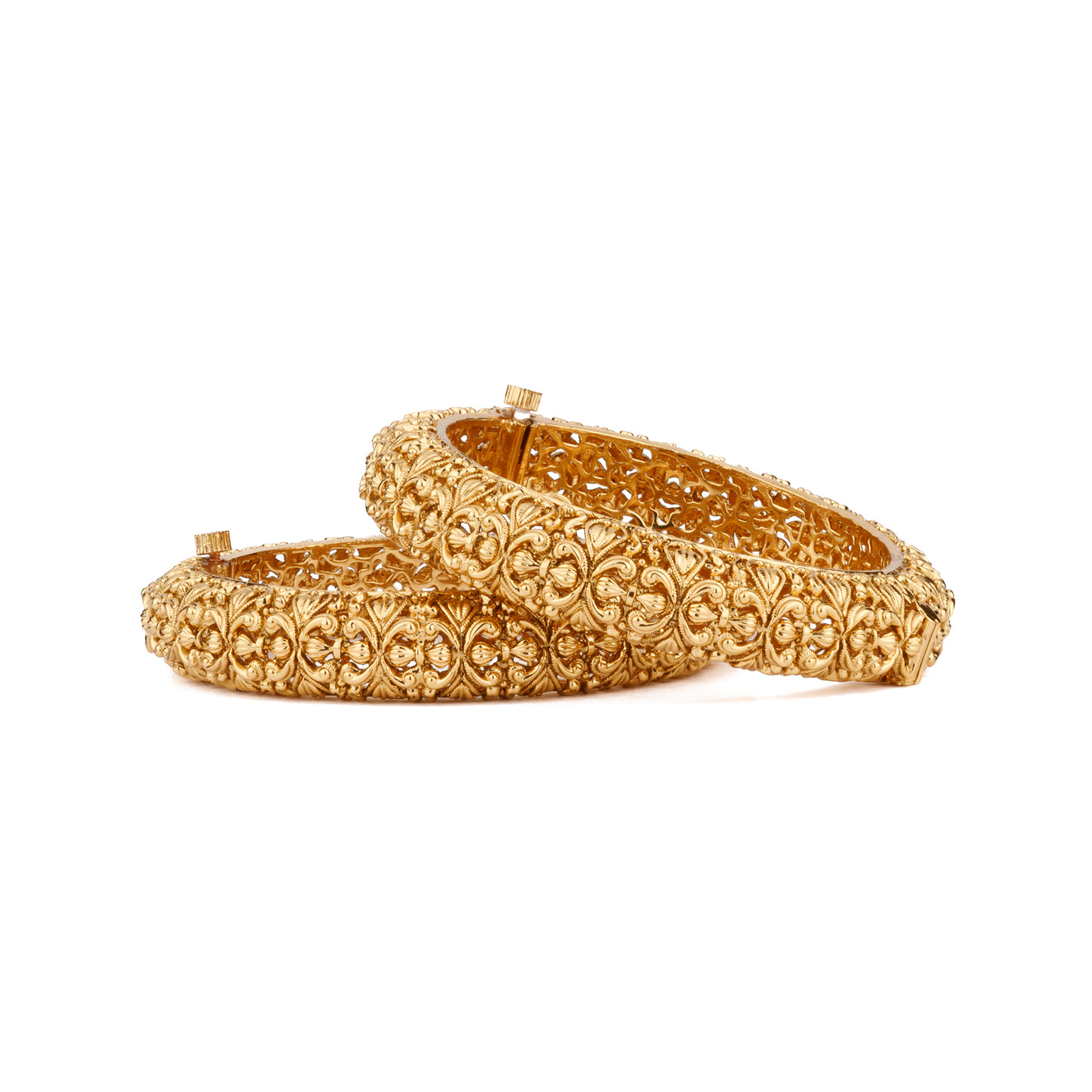 Gold Plated Screw Openable Temple Bangles, Set of 2 - VB145