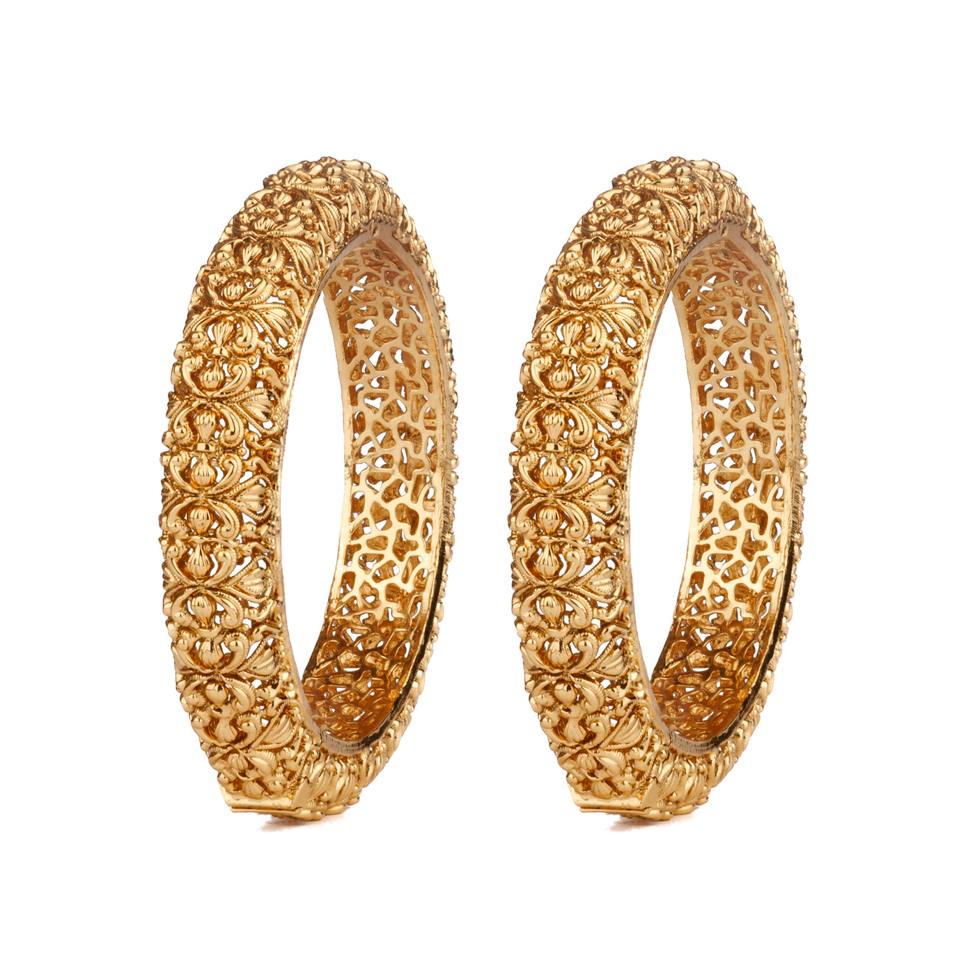 Gold Plated Screw Openable Temple Bangles, Set of 2 - VB145