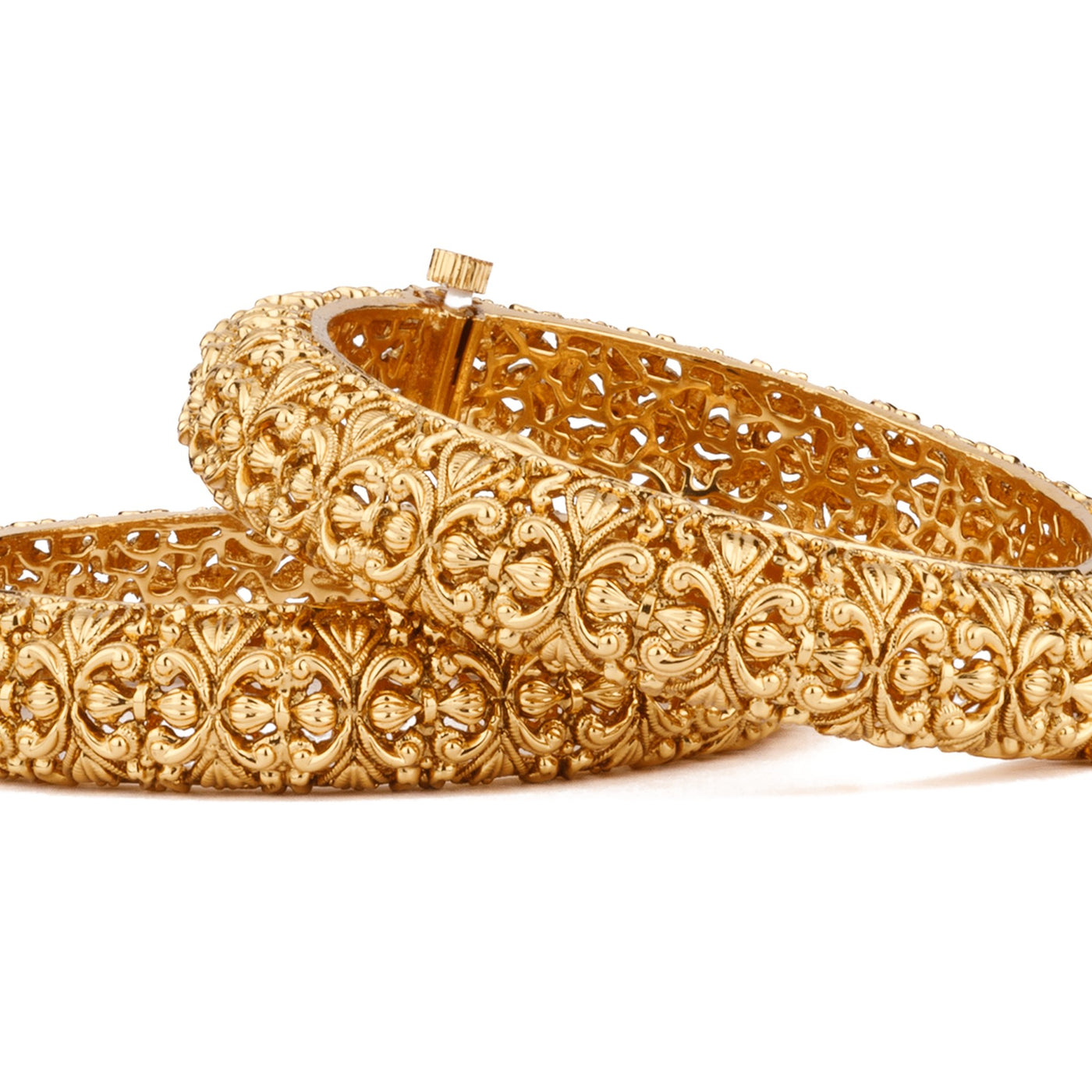 Gold Plated Screw Openable Temple Bangles, Set of 2 - VB145