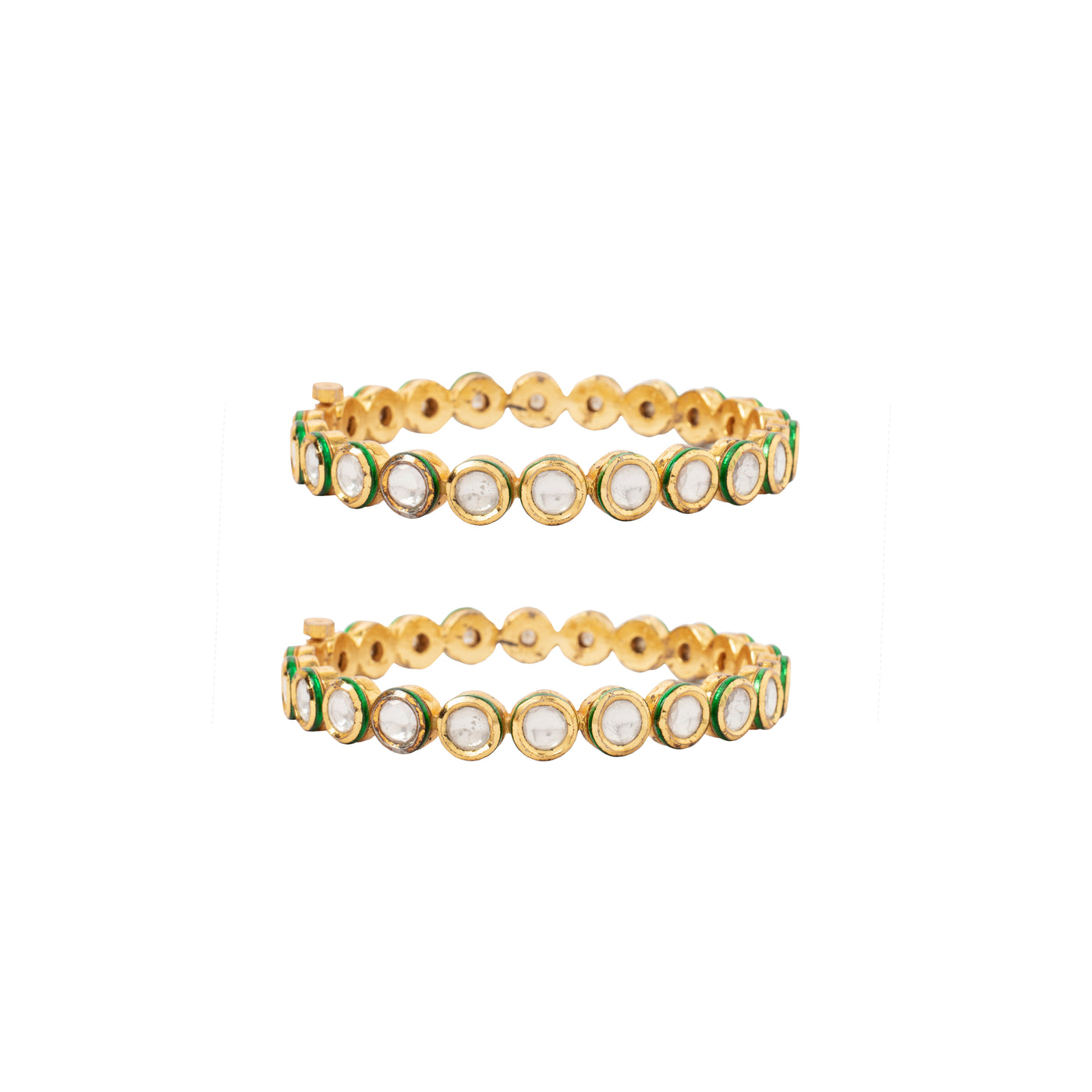 Gold Plated Kundan Polki Meenakari Screw Openable Bangles, Set of 2 - VB306