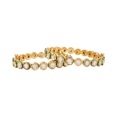 Gold Plated Kundan Polki Meenakari Screw Openable Bangles, Set of 2 - VB306