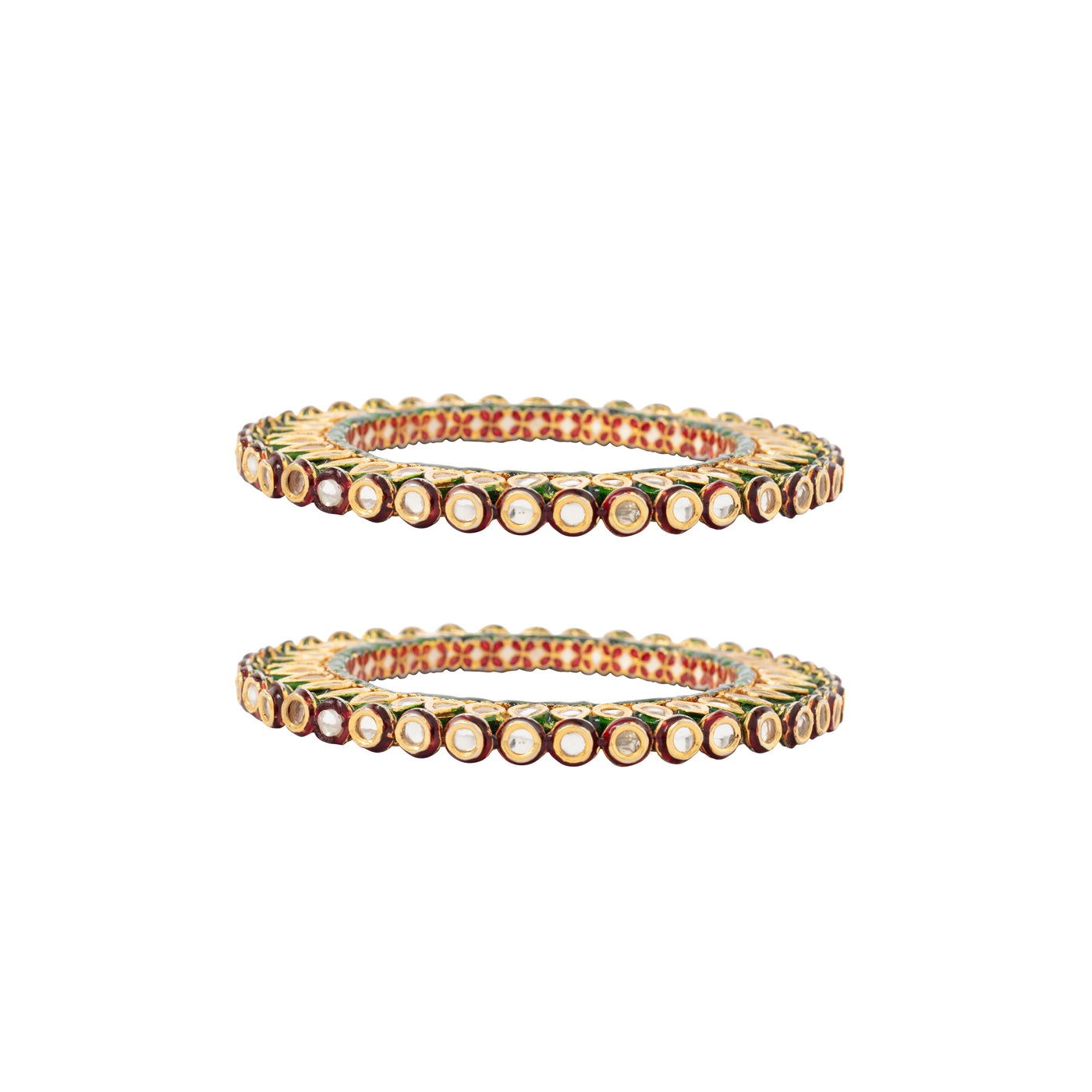 Gold Plated Meenakari Kundan Studded Screw Openable Bangles, Set of 2 - VB329