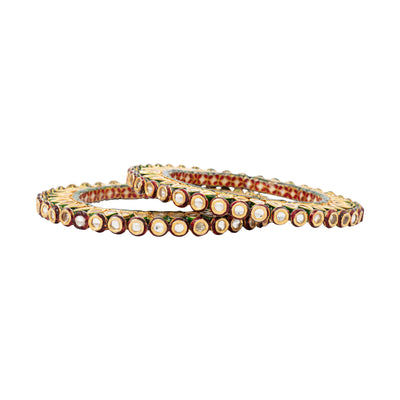 Gold Plated Meenakari Kundan Studded Screw Openable Bangles, Set of 2 - VB329