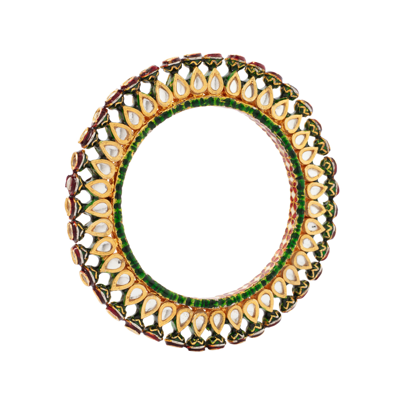 Gold Plated Meenakari Kundan Studded Screw Openable Bangles, Set of 2 - VB329