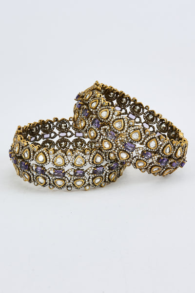 vivinia BY VIDHI MEHRA Florence Gold Plated Purple Womens Kundan, Polki Pair of Bangles (2.4,2.6) - VB643