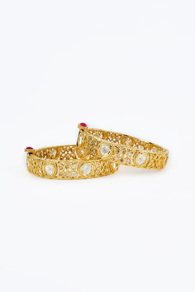 vivinia BY VIDHI MEHRA Saadgi Gold Plated White Womens Kundan, Polki Pair of Bangles (2.4,2.6) - VB653