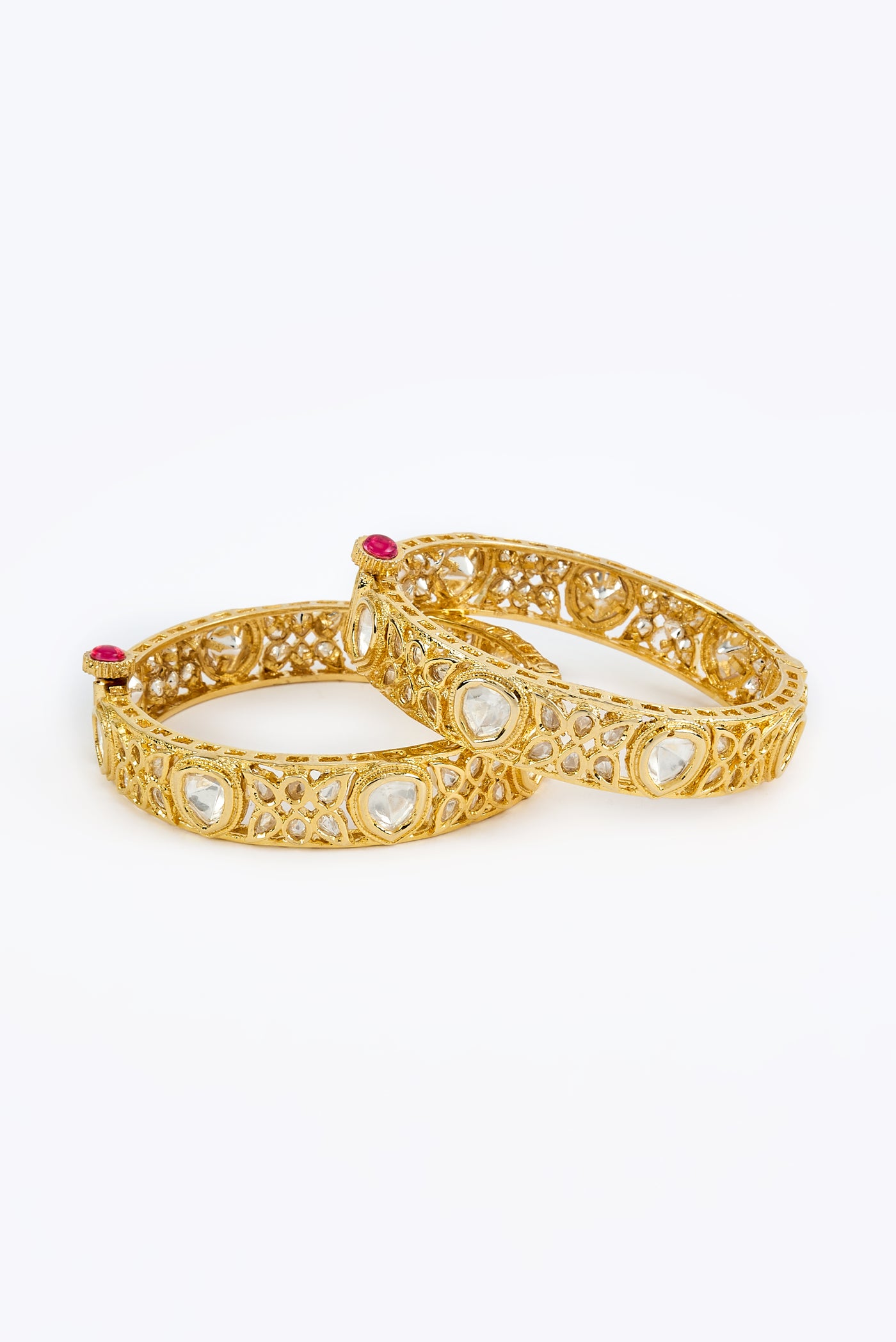 vivinia BY VIDHI MEHRA Saadgi Gold Plated White Womens Kundan, Polki Pair of Bangles (2.4,2.6) - VB653