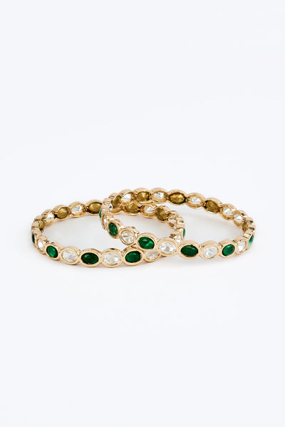 vivinia BY VIDHI MEHRA Saadgi Gold Plated Green Womens Kundan, Polki Pair of Bangles (2.4,2.6) - VB656