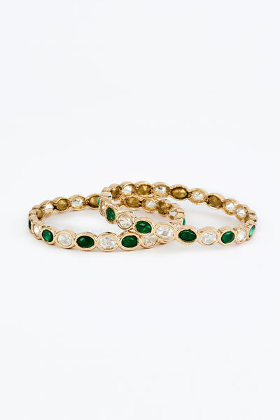 vivinia BY VIDHI MEHRA Saadgi Gold Plated Green Womens Kundan, Polki Pair of Bangles (2.4,2.6) - VB656