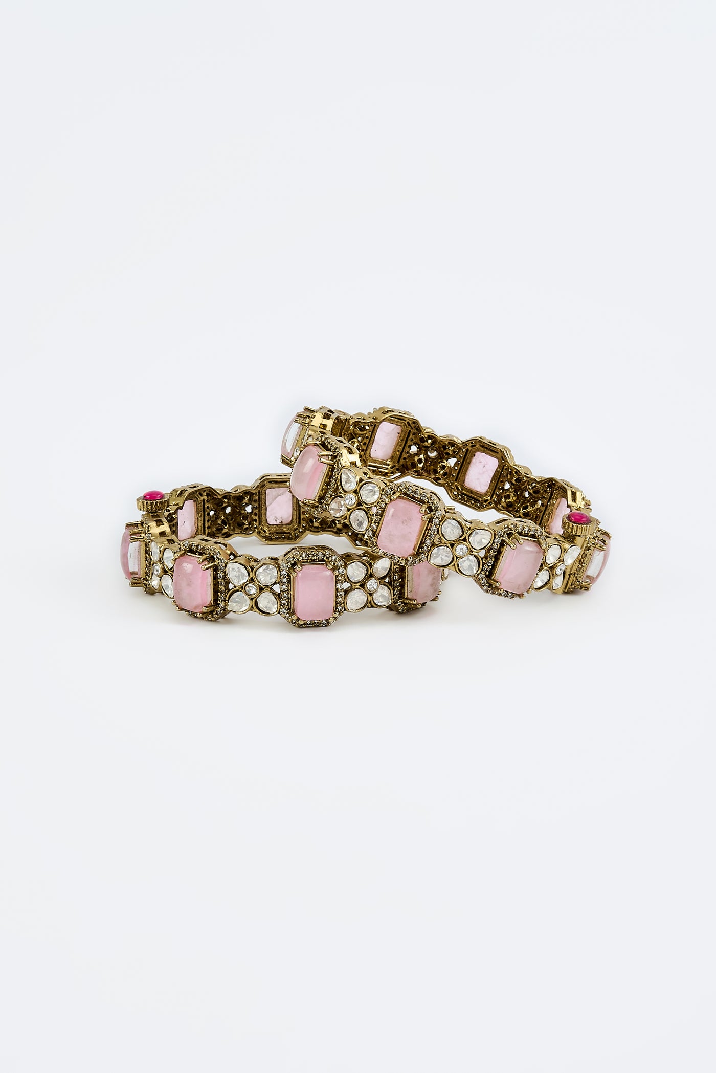 vivinia BY VIDHI MEHRA Florence Gold Plated Pink Womens Zircon Pair of Bangles (2.4,2.6) - VB661