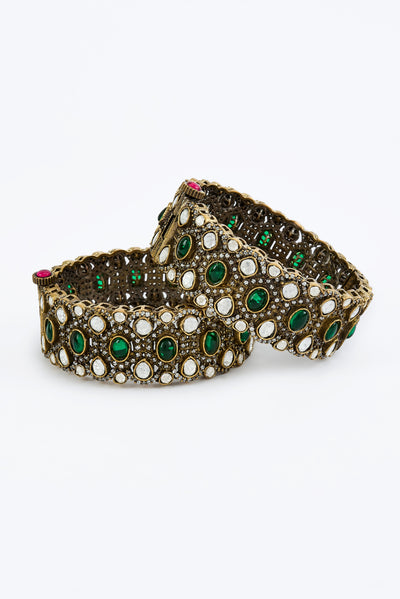 vivinia BY VIDHI MEHRA Florence Gold Plated Green Womens Kundan, Polki Pair of Bangles (2.4,2.6) - VB666