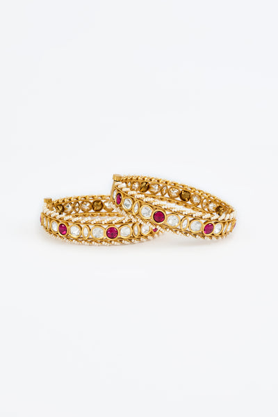 vivinia BY VIDHI MEHRA Saadgi Gold Plated Pink Womens Kundan, Polki Pair of Bangles (2.4,2.6) - VB668