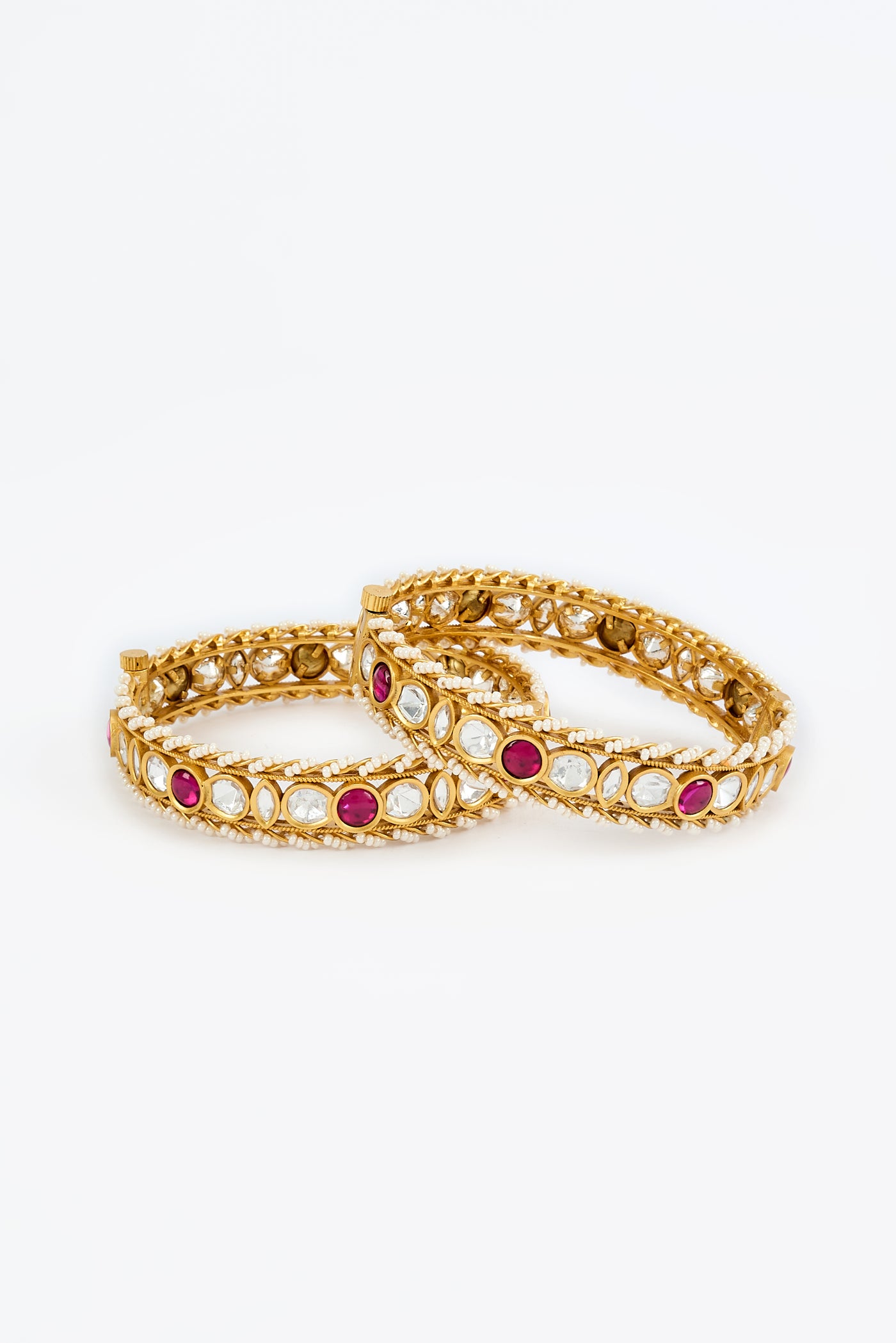 vivinia BY VIDHI MEHRA Saadgi Gold Plated Pink Womens Kundan, Polki Pair of Bangles (2.4,2.6) - VB668