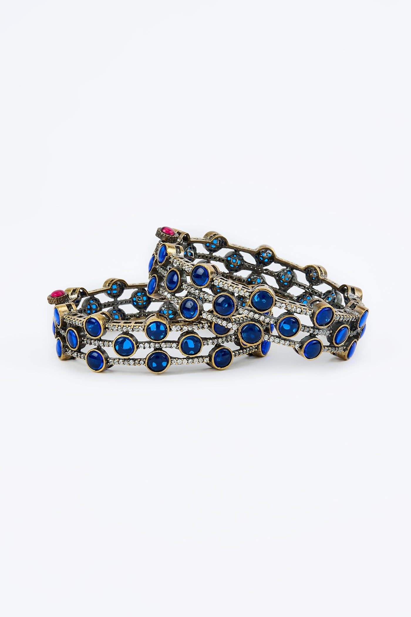 vivinia BY VIDHI MEHRA Burgandi Silver Plated Blue Womens Beaded Pair of Bangles (2.4,2.6) - VB670