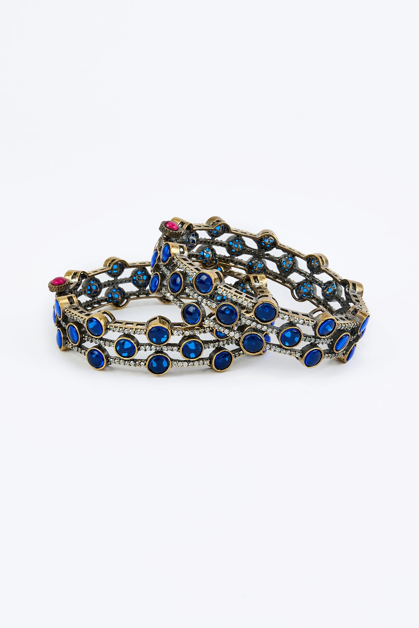 vivinia BY VIDHI MEHRA Burgandi Silver Plated Blue Womens Beaded Pair of Bangles (2.4,2.6) - VB670