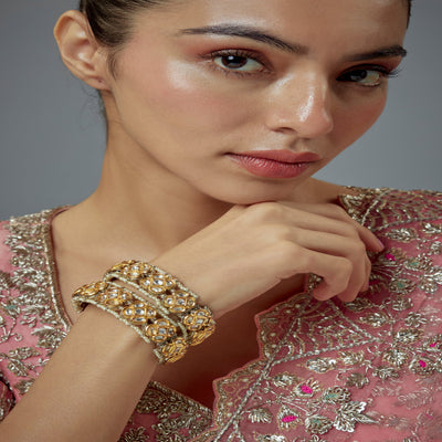 vivinia BY VIDHI MEHRA Saadgi Gold Plated Pink Kundan, Polki Womens Pair of bangles (2.4,2.6) - VB679