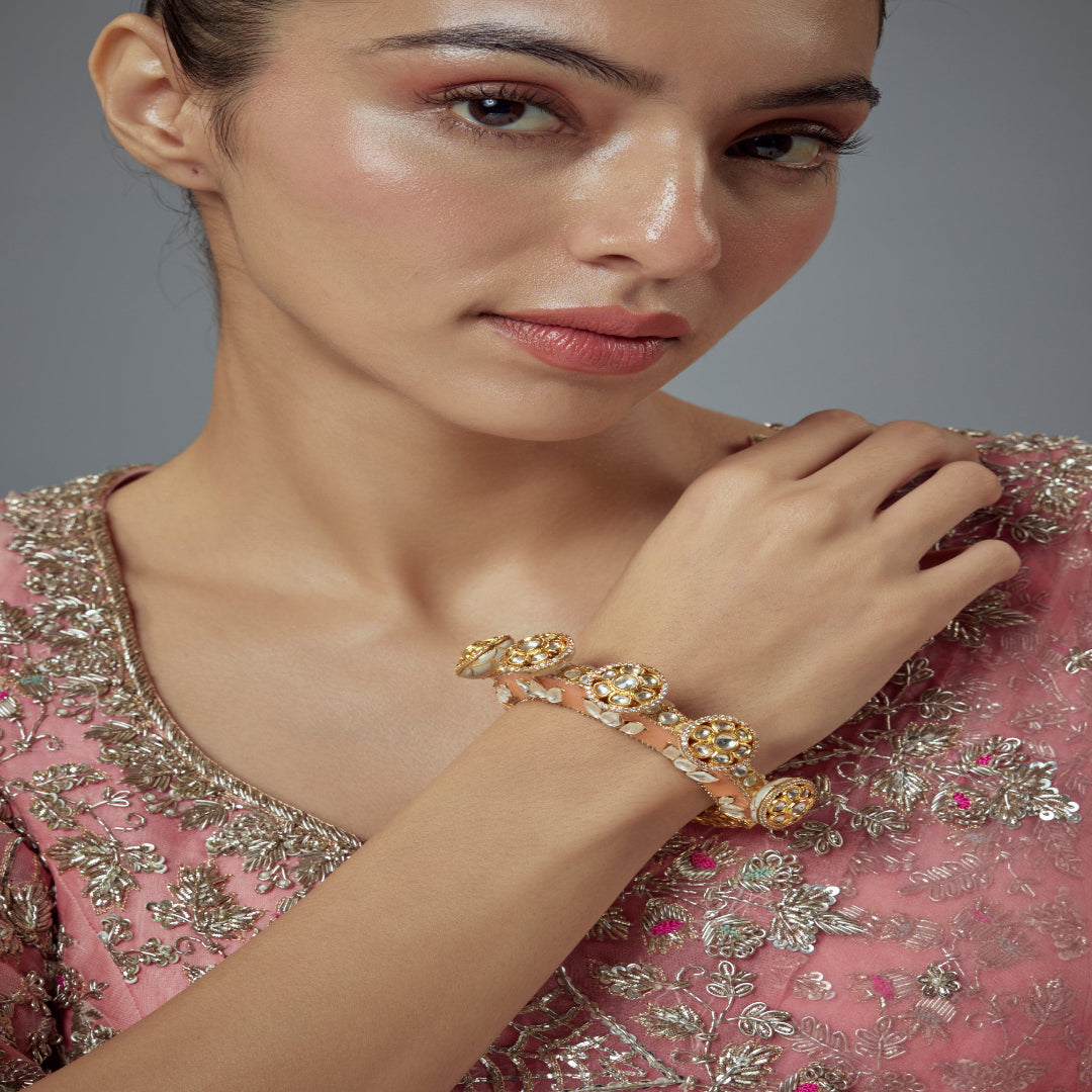 vivinia BY VIDHI MEHRA Florence Gold Plated Pink Kundan, Polki Womens Kadas (Freesize) - VB693