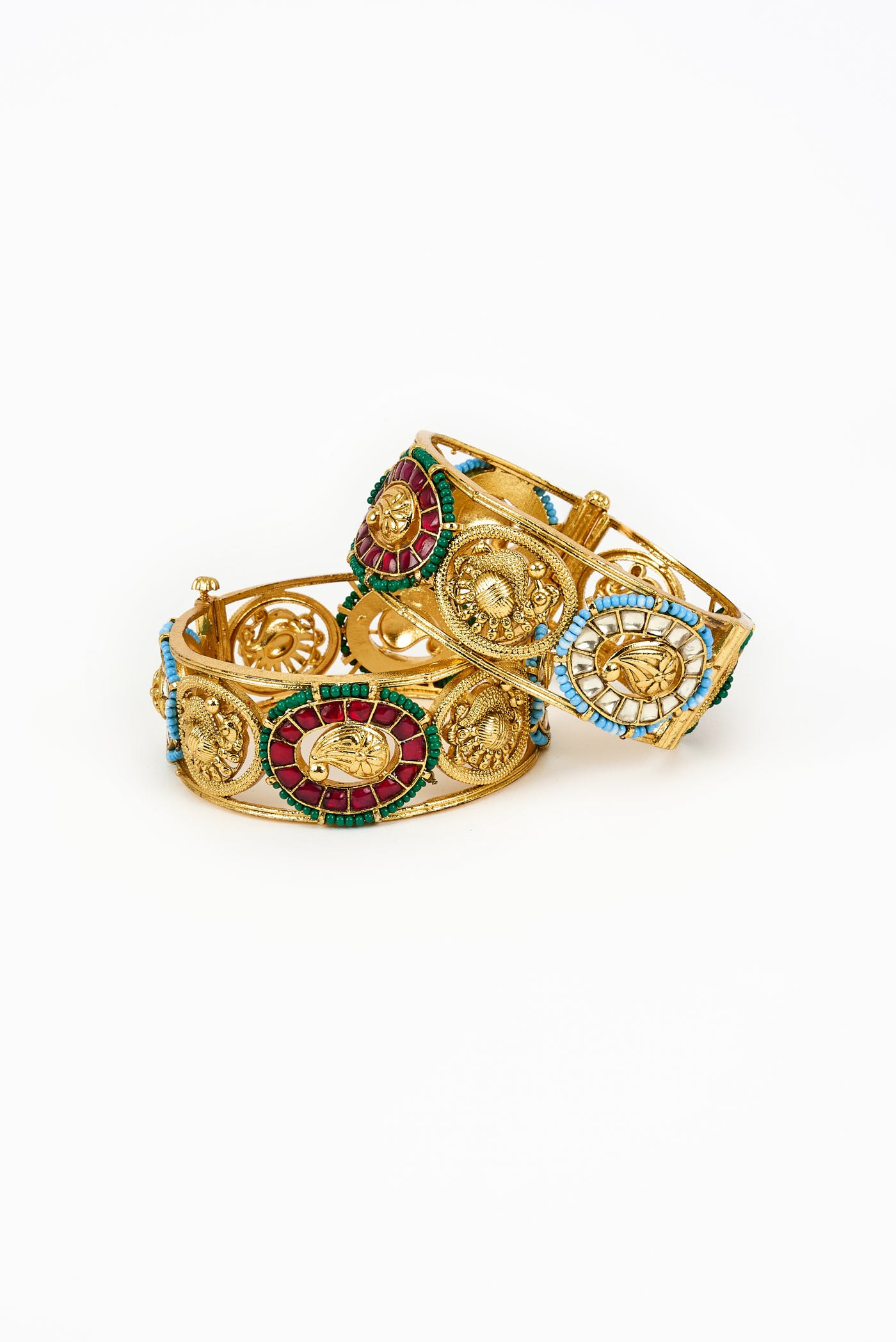 vivinia BY VIDHI MEHRA Antara Gold Plated Multi Kundan, Polki Womens Pair of bangles (2.4,2.6) - VB715