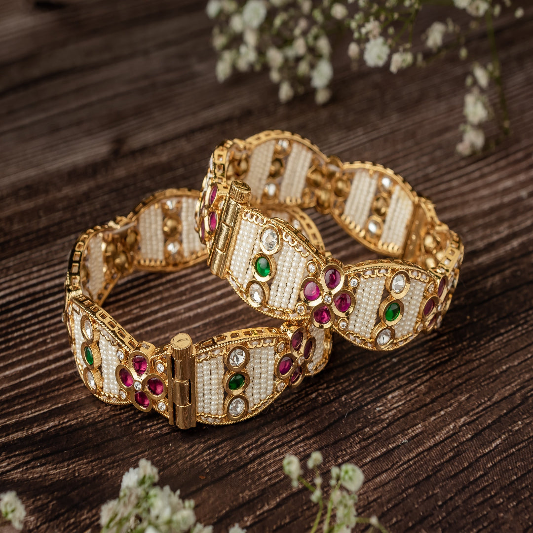 vivinia BY VIDHI MEHRA Ismarrah 2.0 Gold Plated Beads/Synthetic Stone Bangles ( Set of 2 ) - VB734