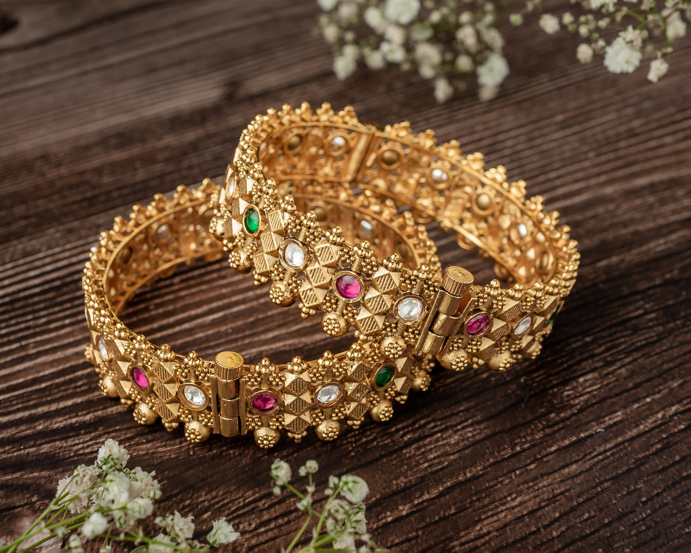 vivinia BY VIDHI MEHRA Ismarrah 2.0 Gold Plated Temple Bangles ( Set of 2 ) - VB742